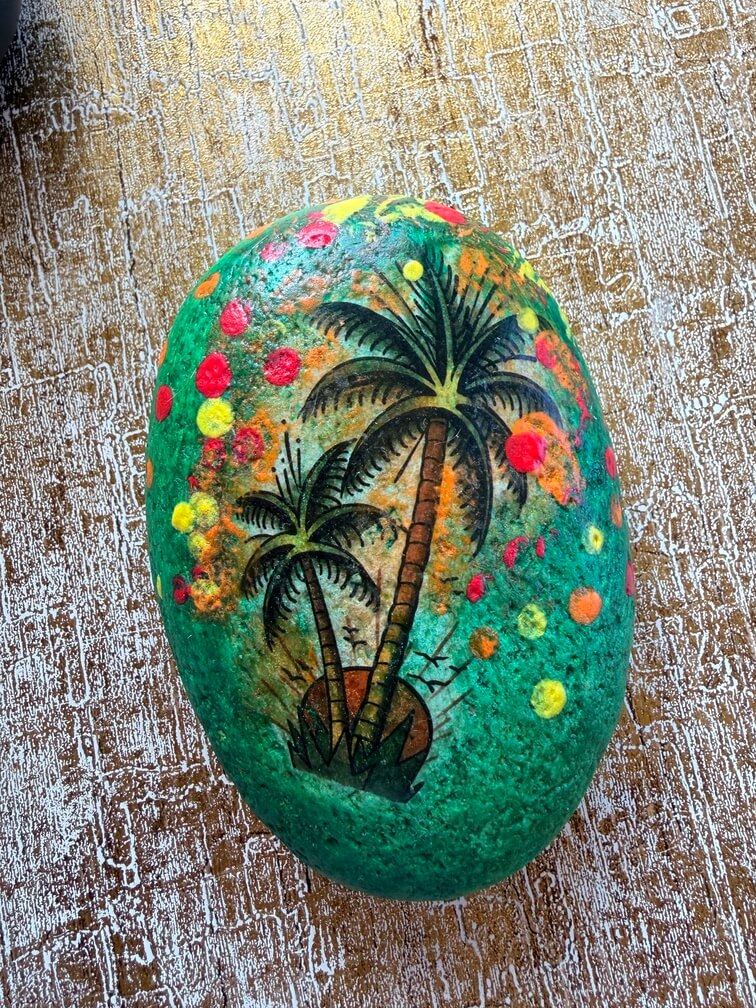 Painted stone No. 2, decorated as: Palm Trees