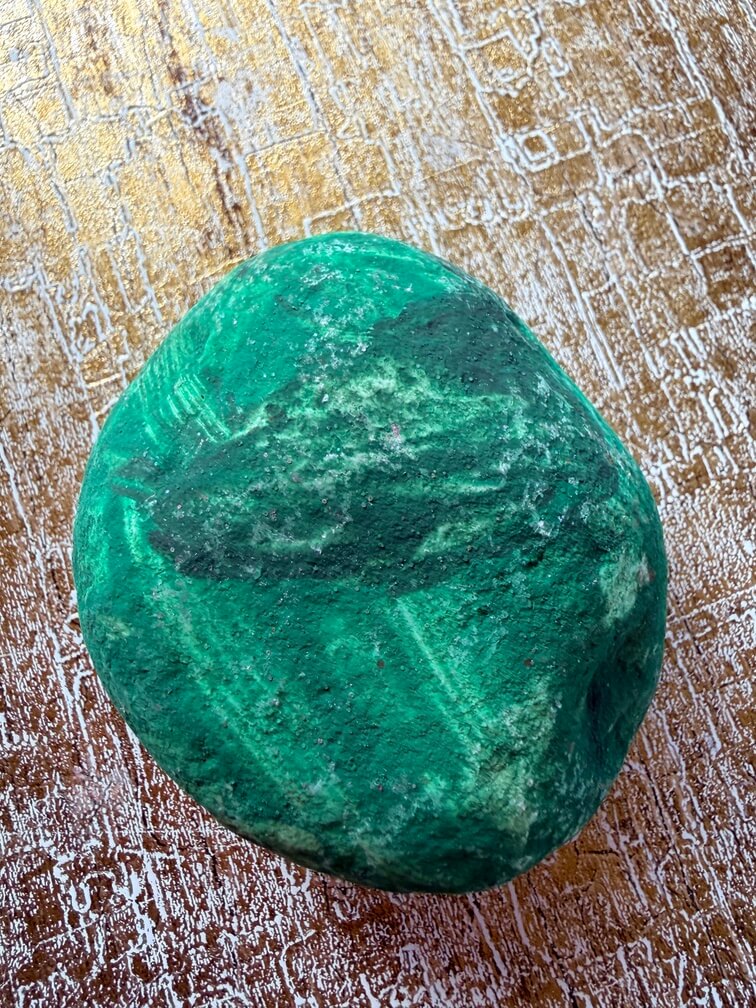 Painted stone No. 6, decorated as: Two greens, slight sparkle