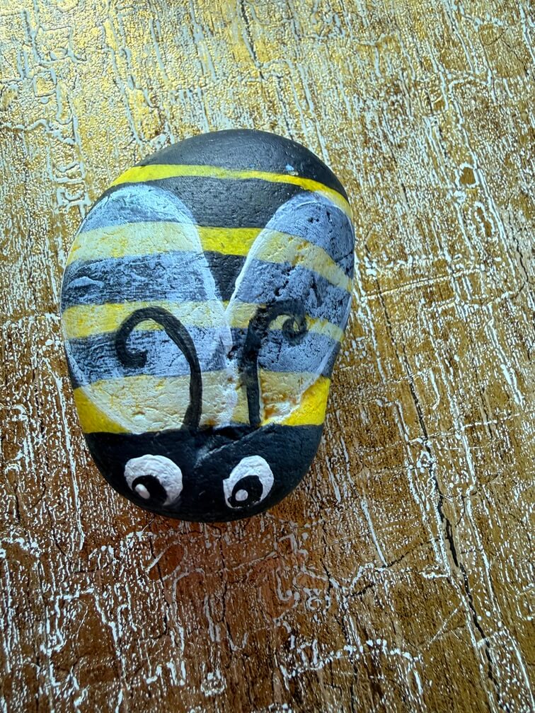 Painted stone No. 57, decorated as: Bumble bee